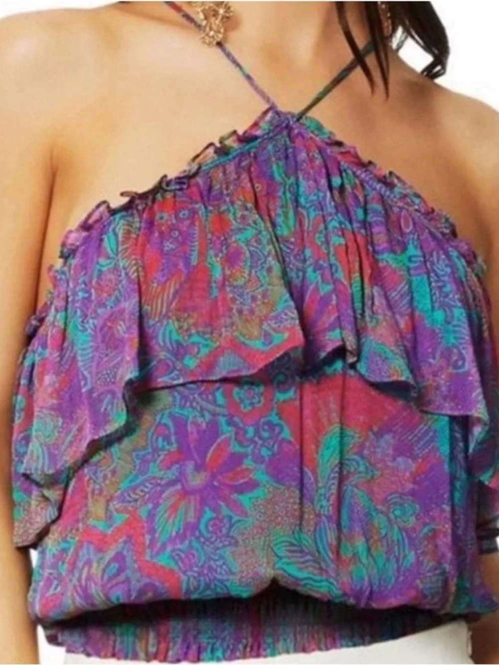 Ramy Brook Multicolor Purple & Teal Floral Halter Camisole